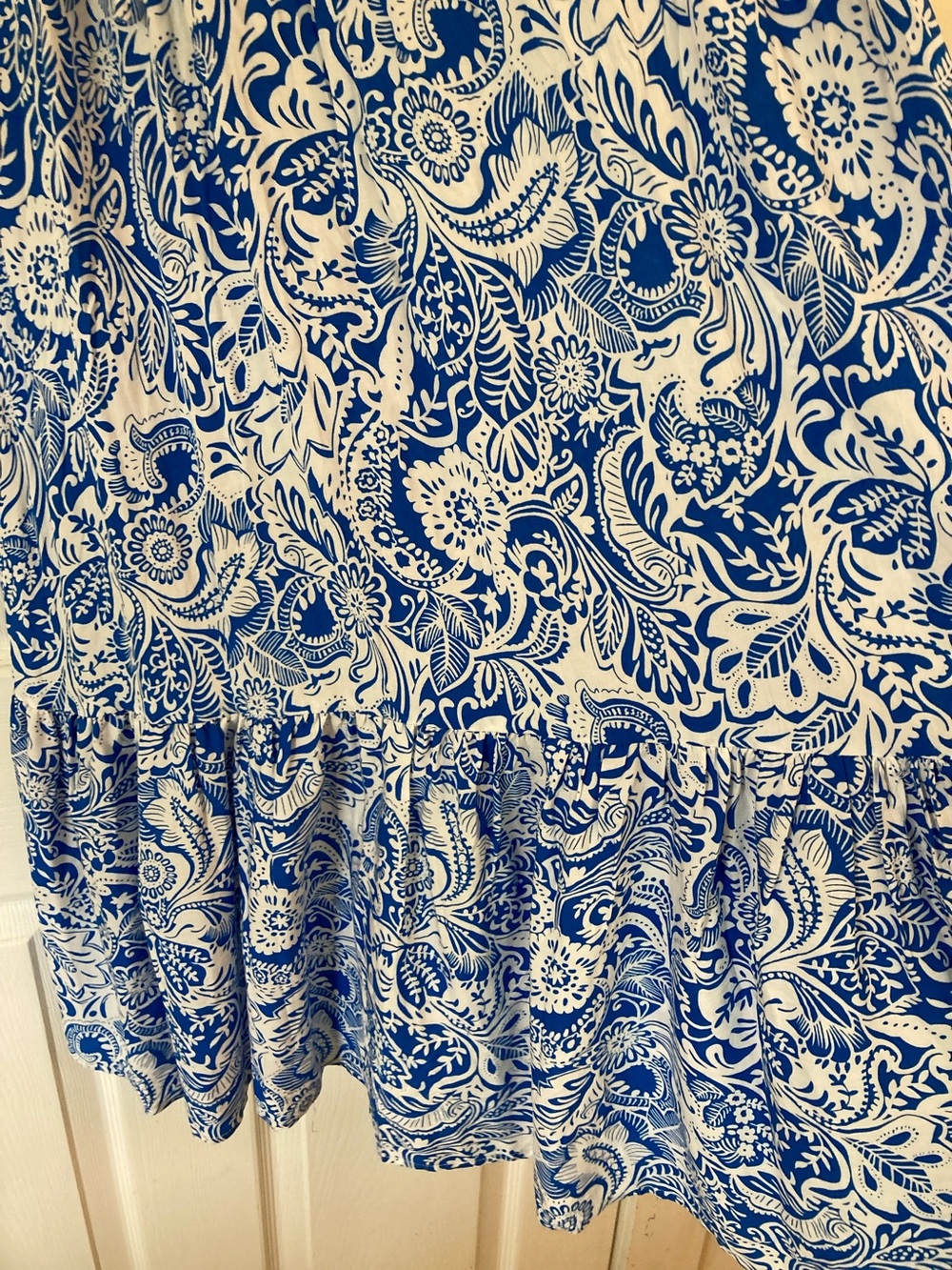 Kindred Blue & White Paisley Maxi Peasant Dress with Puff Sleeves - Picture 6 of 9